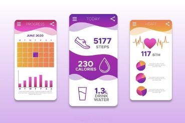 A smartphone screen showing a pregnancy app interface with colorful graphs and charts tracking various symptoms like nausea, fatigue, and mood swings. The interface includes a daily log entry form and a weekly summary view of tracked health data.